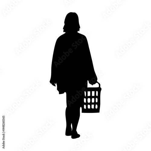 people with shopping basket silhouette