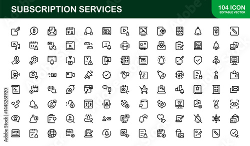 Professional Subscription Services Icon Set Vector Illustration. Most Useful Icons for Membership, Subscription, Billing, and Payment Systems.
