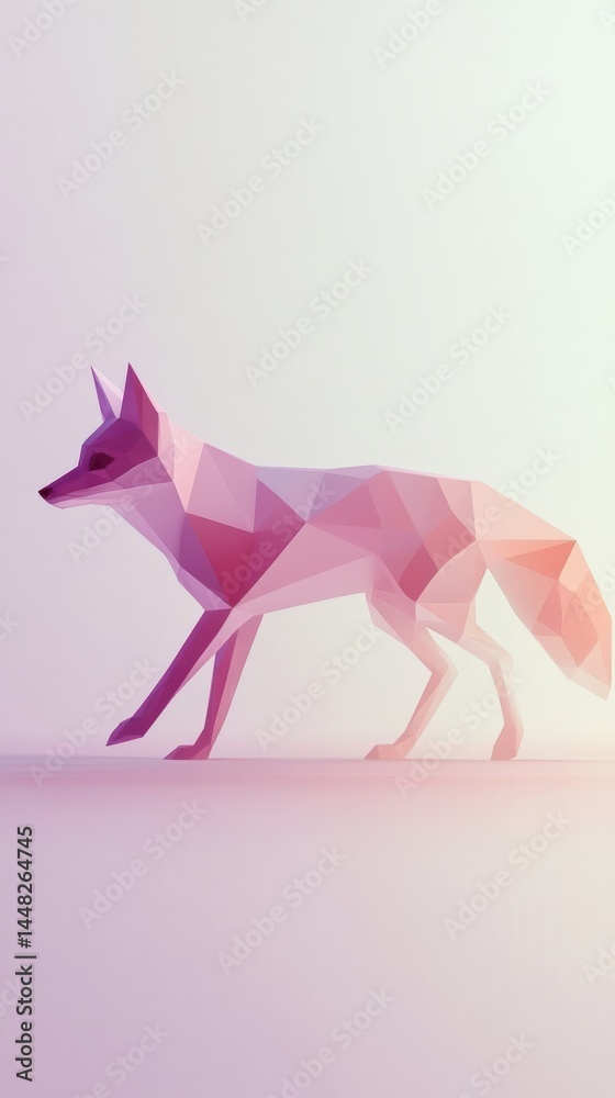 Obraz premium Abstract Low Poly Fox Illustration with a Soft Pink Gradient Background