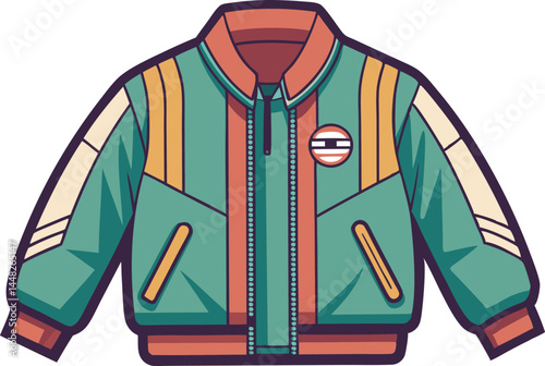 A sleek vector illustration of a classic bomber jacket, showcasing intricate details, clean lines, and a trendy, contemporary fashion style.