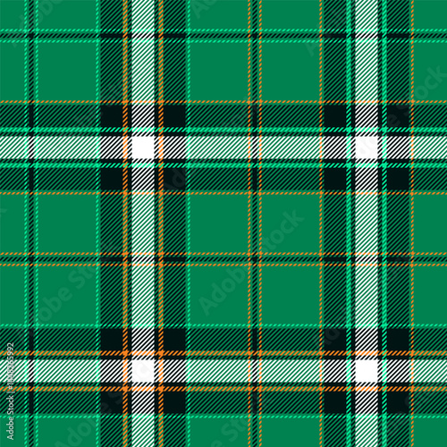Classic tartan, plaid seamless pattern with green, white and orange