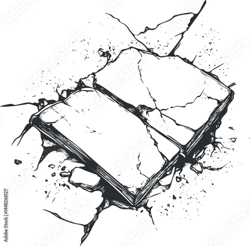 Illustration of cracked and broken stone blocks with rough texture and scattered debris