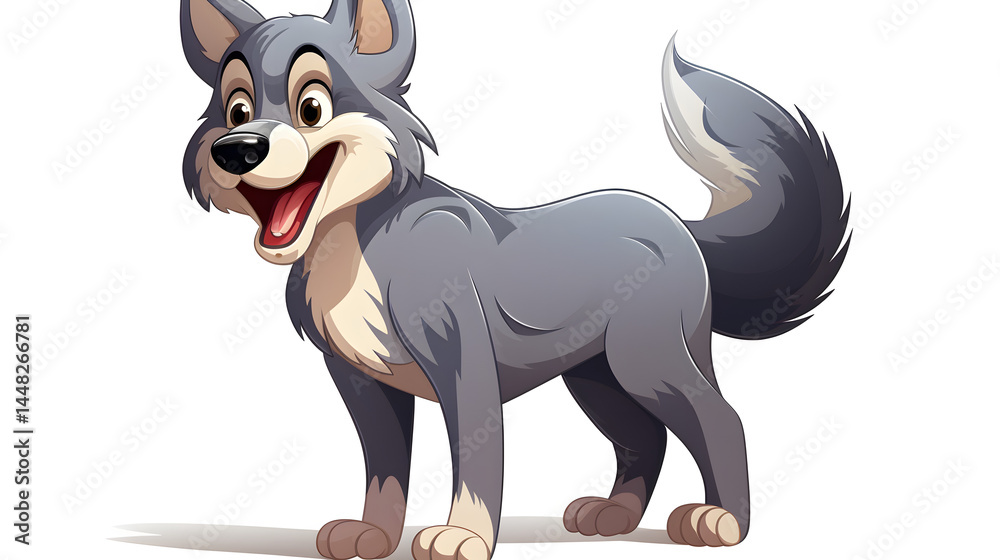 Obraz premium Cheerful and Creative Wolf Cartoon Vector Illustration for Multiple Usage Purposes