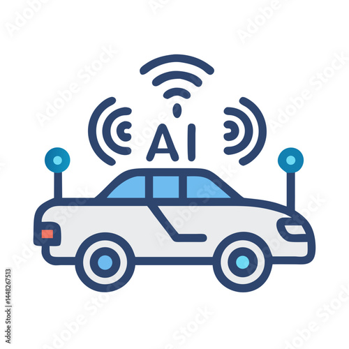 Autonomous Car Representing AI-Driven Vehicle and Self-Driving Technology Icon