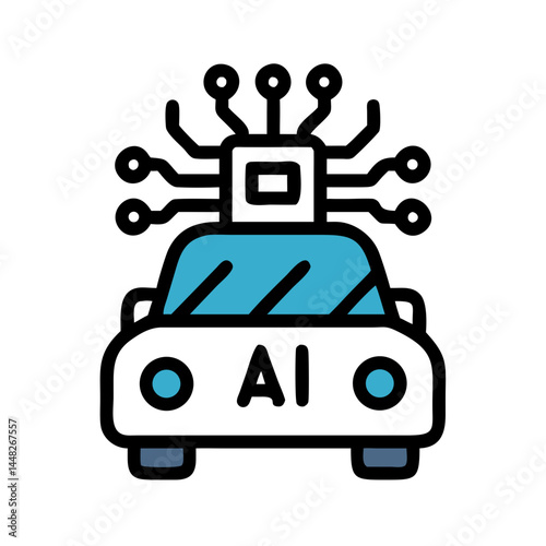 Autonomous Car Representing AI-Driven Vehicle and Self-Driving Technology Icon