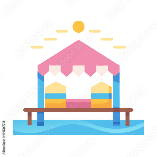 Beach Cabana Icon Representing Luxury Seaside Lounge and Coastal Retreat