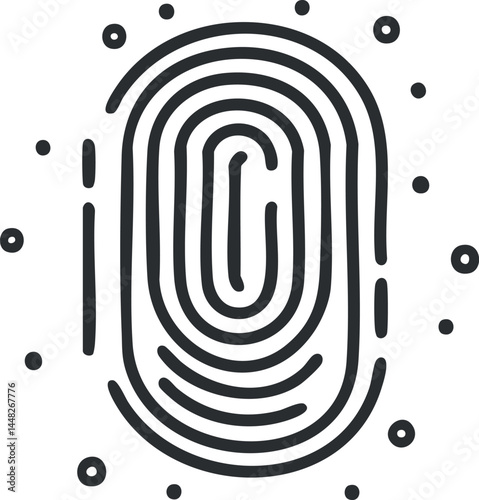 Black and white fingerprint icon symbolizing identity verification and biometric security access