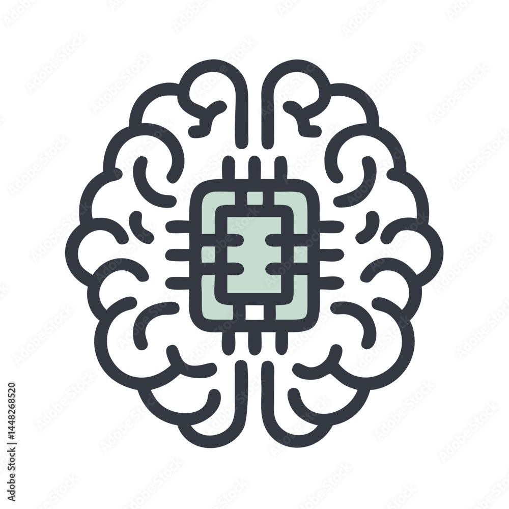 Brain with Dual Chips Icon Representing Parallel AI Processing and Cognitive Computing Brain with Dual Chips Icon Representing Parallel AI Processing and Cognitive Computing