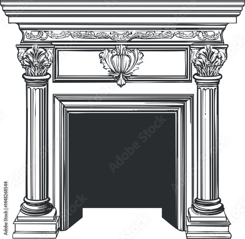 Classic decorative fireplace mantel with ornate columns and intricate architectural carvings