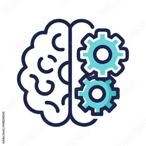 Brain with Gears Icon Representing Cognitive Processing and AI Workflow