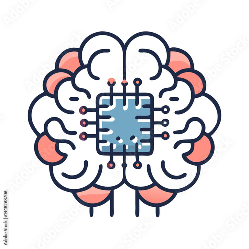 Brain with Microchip Icon Representing Neural Computing and AI Processing