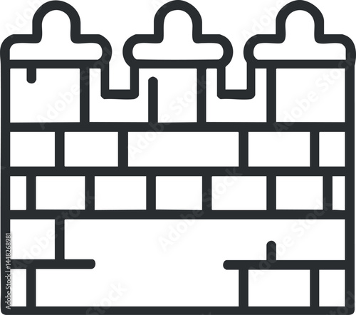 Black and white outline icon of a medieval castle wall with three towers and battlements