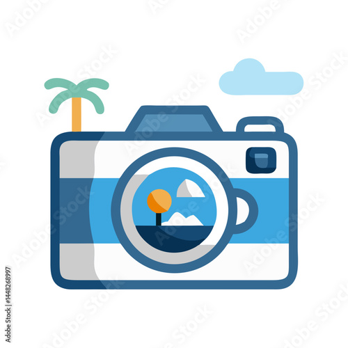 Camera with Photo Icon Representing Travel Photography and Adventure Captures