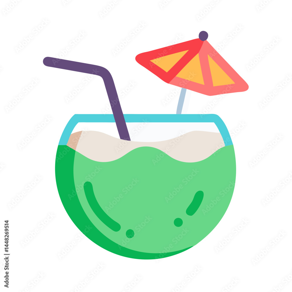 Coconut Drink Icon Representing Exotic Refreshment and Tropical Beverage Coconut Drink Icon Representing Exotic Refreshment and Tropical Beverage