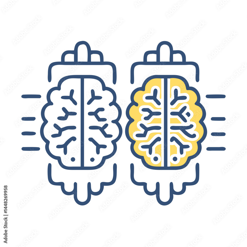 Dual Brain Processors Icon Representing Parallel AI Processing and Cognitive Computing Dual Brain Processors Icon Representing Parallel AI Processing and Cognitive Computing