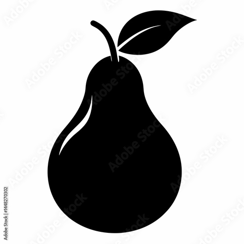 Black silhouette, pear shape, simple design, minimalist fruit illustration