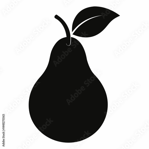 Black silhouette, pear shape, simple design, minimalist fruit illustration