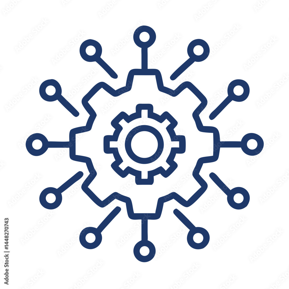 Gear Network Node Icon Representing Intelligent System Operations and AI Integration Gear Network Node Icon Representing Intelligent System Operations and AI Integration
