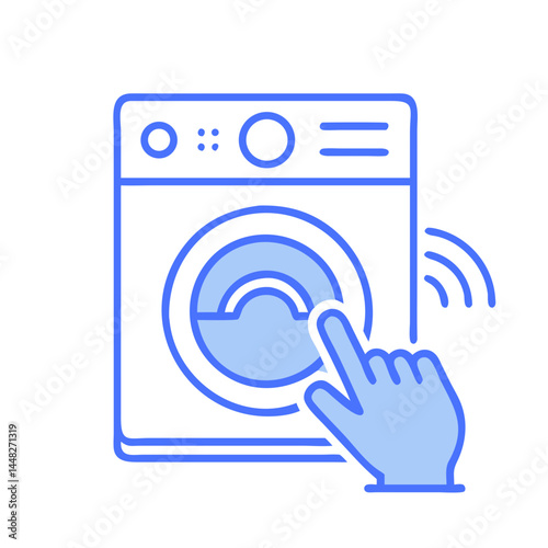 Hand Adjusting Washing Machine Icon Representing Laundry Settings and Appliance Control