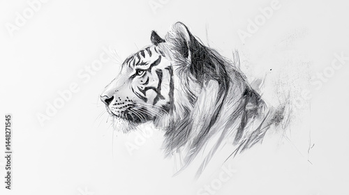 black and white tiger digital side profile sketch
