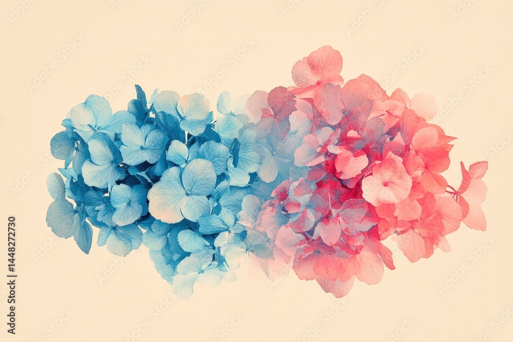 Obraz premium Soft, pastel hydrangea blossoms in ombre colors.