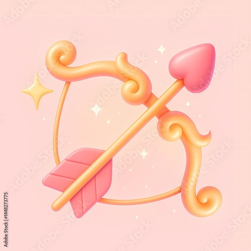 3D Cartoon Cupid's Bow and Arrow for Valentine's Day