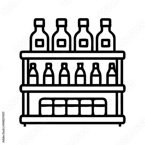 Shelf with Bottles Icon Representing Supermarket Product Display and Retail Stock