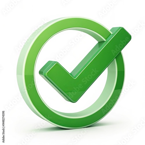 Green check mark icon with 3D button symbol for approval or success