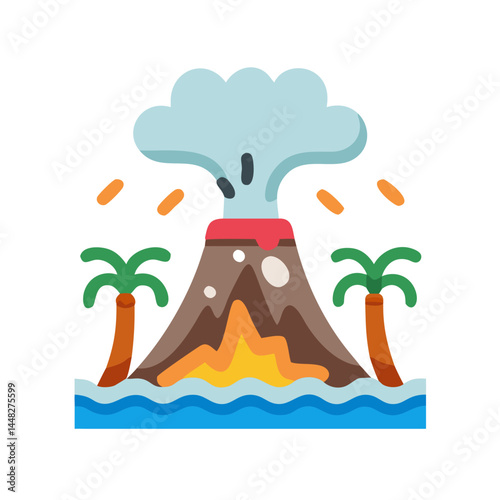 Volcano Eruption Icon Representing Tropical Island Disaster and Natural Phenomenon