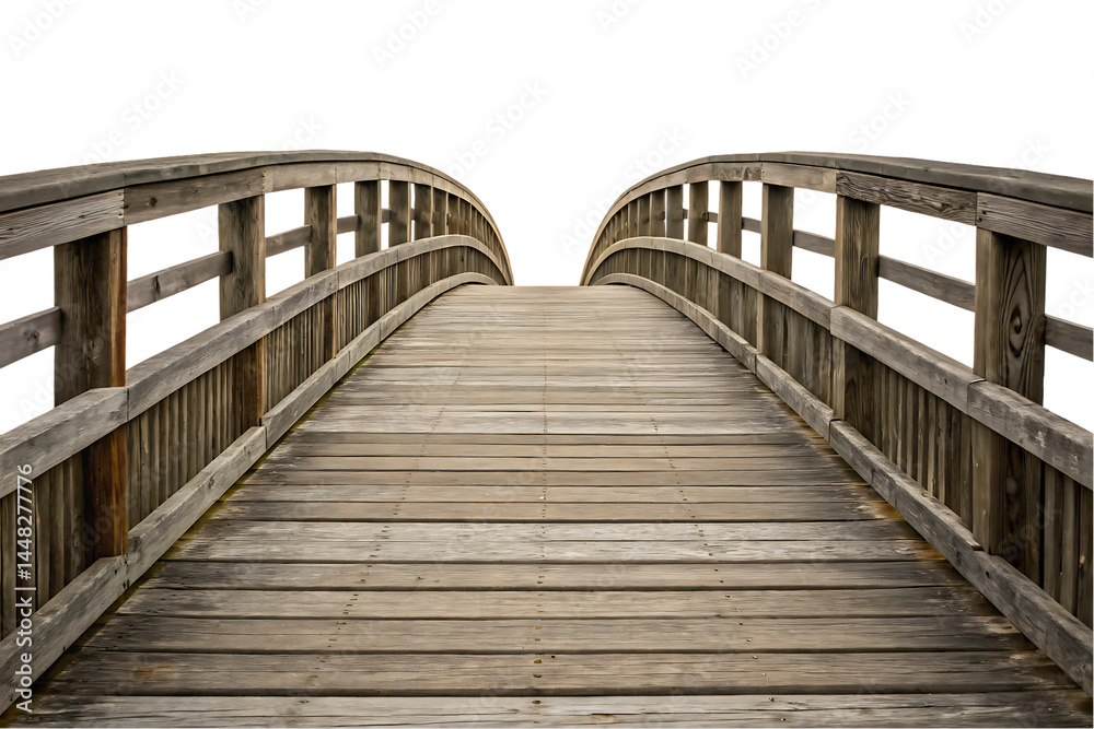 Elevated Wooden Bridge Perspective: A Rustic Pathway with Natural Wood Grain Detail Elevated Wooden Bridge Perspective: A Rustic Pathway with Natural Wood Grain Detail