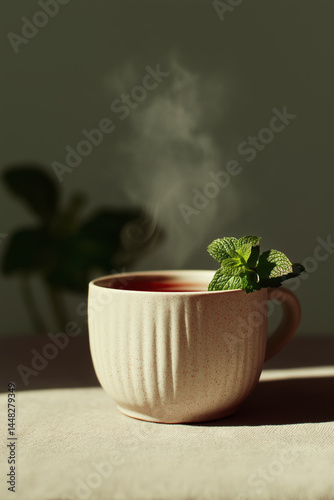 Steaming Cup of Tea with Mint