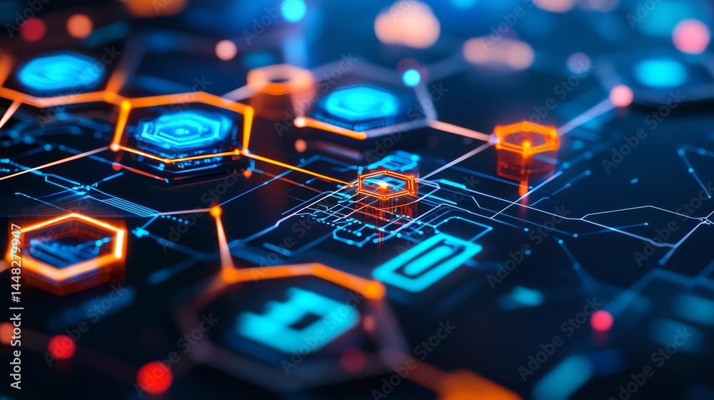 A futuristic cyberspace filled with interconnected A futuristic cyberspace filled with interconnected