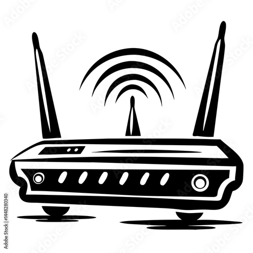Wi-Fi Router Illustration - Black and White Design
