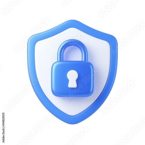 Security shield with padlock icon 3d render for data protection and cyber security concept illustration isolated on transparent background