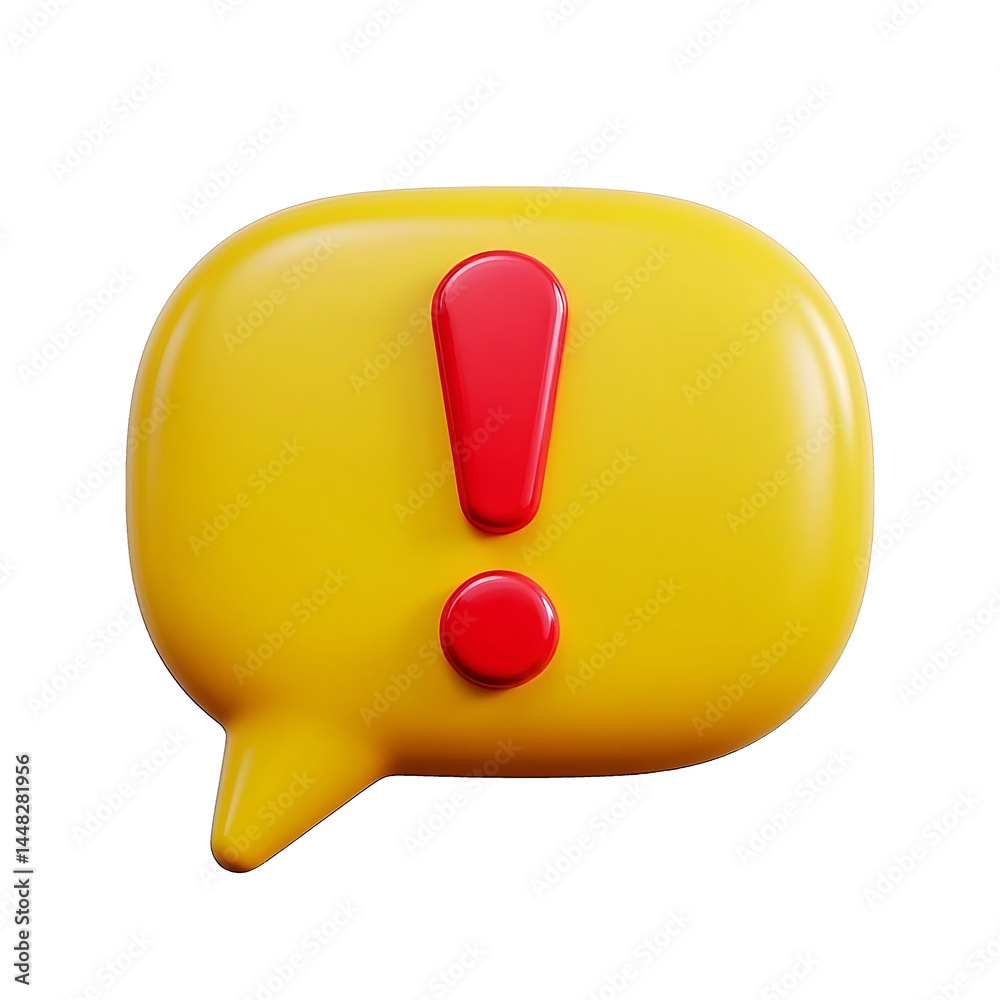 Yellow speech bubble with red exclamation mark icon symbol for error warning alert message notification isolated on transparent background Yellow speech bubble with red exclamation mark icon symbol for error warning alert message notification isolated on transparent background