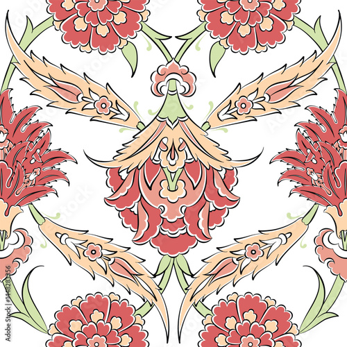 Turkish Ornament Tile Art, Printable Art, Ottoman Iznik Tile Design Art