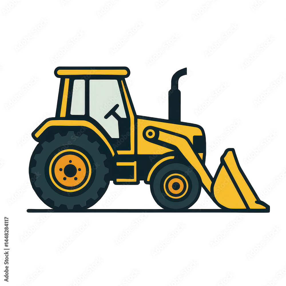 Fototapeta premium Robust yellow utility tractor equipped with a versatile front loader, perfect for digging and moving materials.