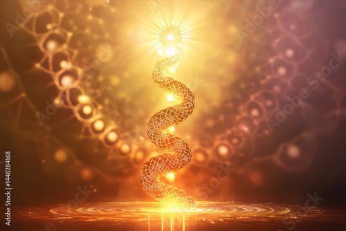 Glowing Coiled Shape Radiates Light in Abstract Symbolic Composition With Ethereal Atmosphere