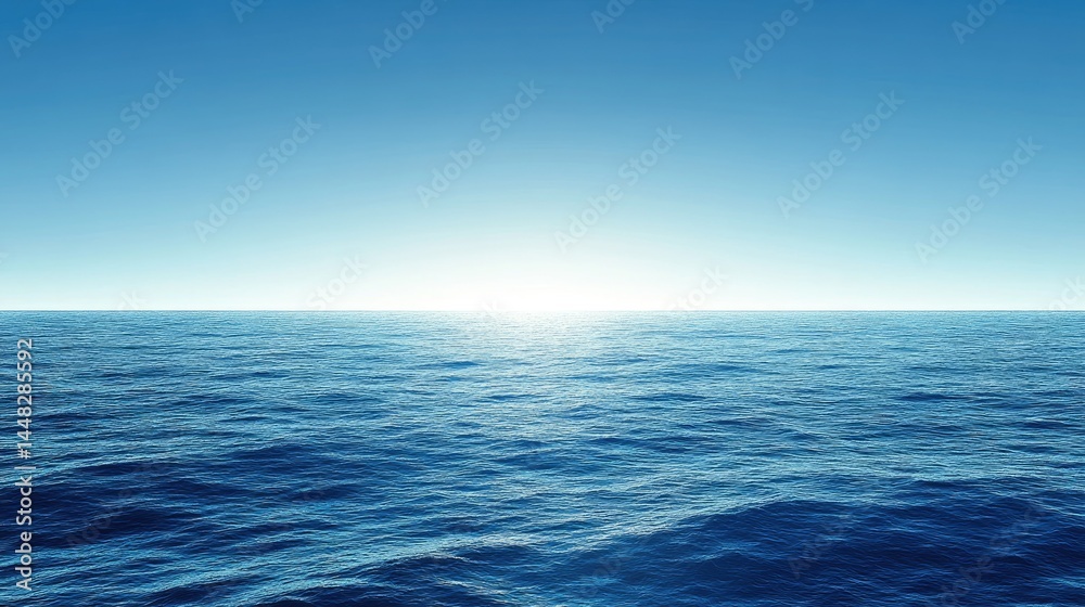 Obraz premium Aerial view of a smooth ocean gradient, blending aqua tones into royal blue as sunlight reflects off the water
