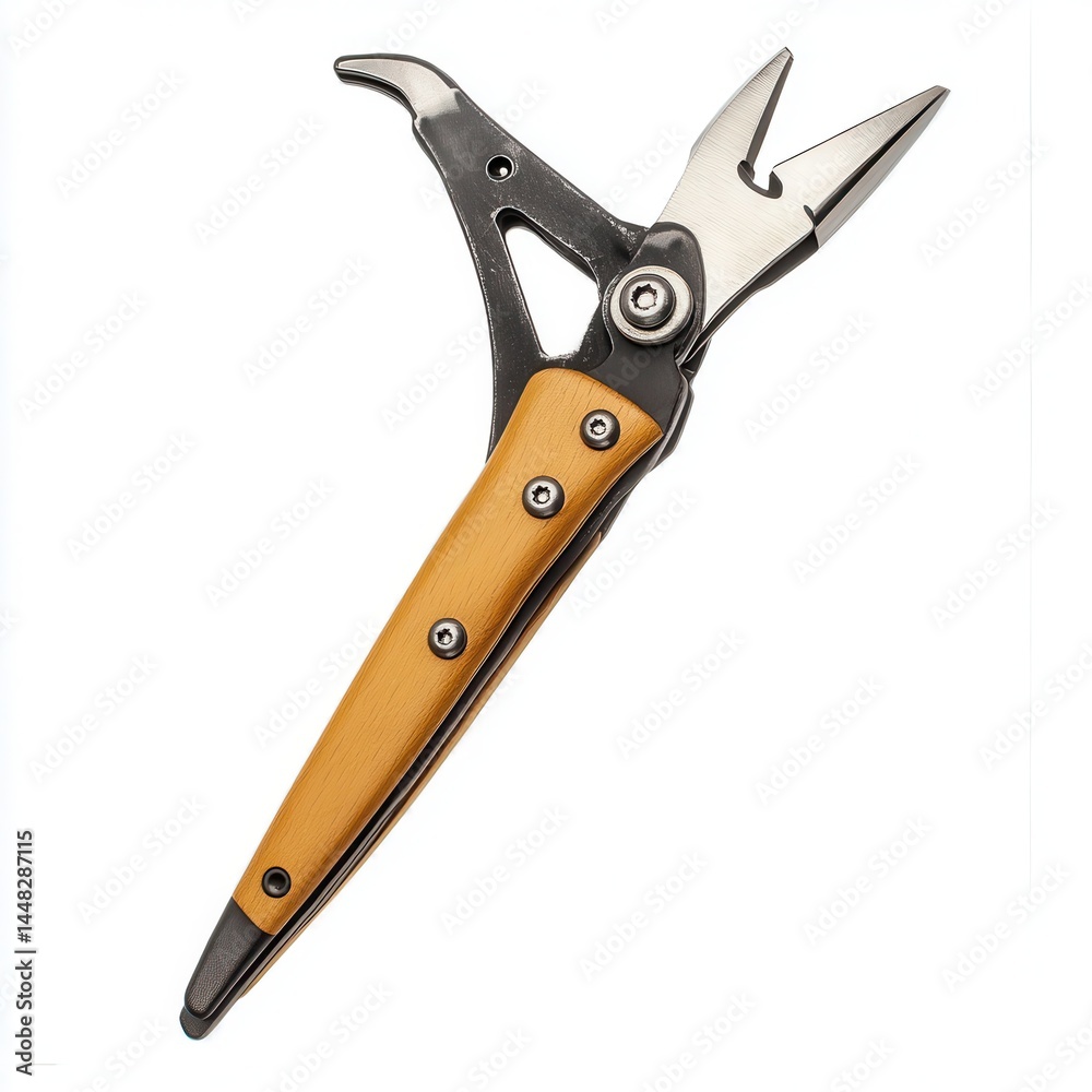 High-quality multi-tool pliers with wooden handle, showcasing versatility and craftsmanship High-quality multi-tool pliers with wooden handle, showcasing versatility and craftsmanship