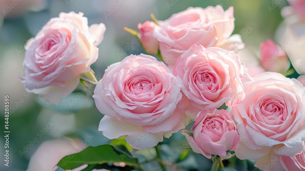 Fototapeta premium A bunch of soft pink roses with delicate details.