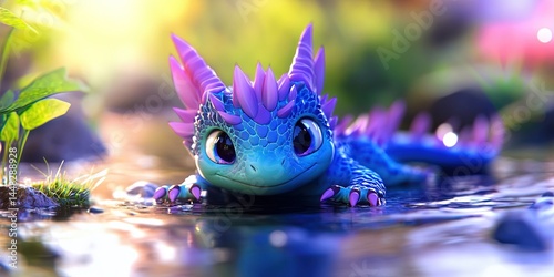 adorable kawaii water dragon  photo