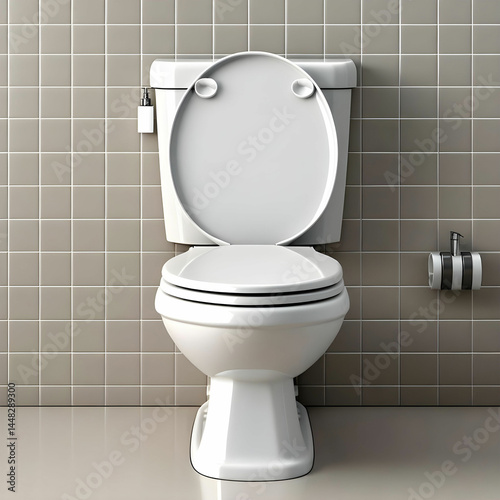 Close-up of a modern white ceramic toilet in a bathroom setting, and Clean White Toilet in Bathroom