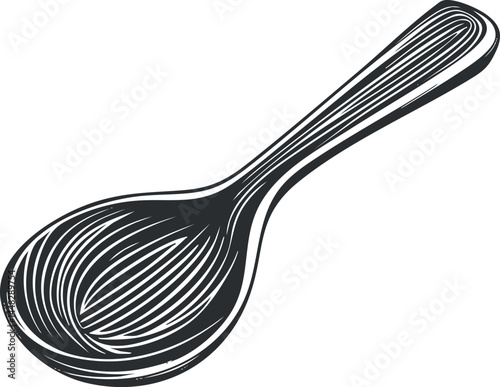Black and white illustration of a wooden spoon kitchen utensil used for cooking and serving food