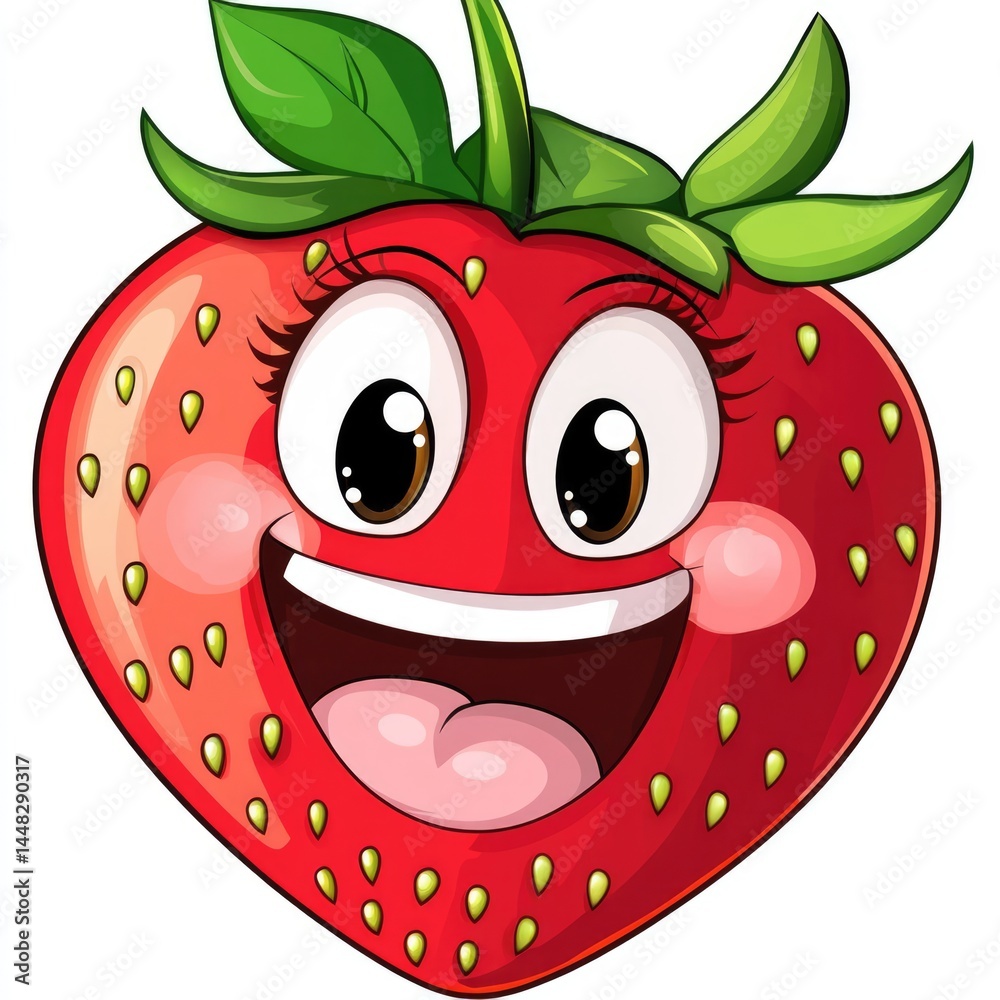 Obraz premium Happy Strawberry Cartoon Character Illustration