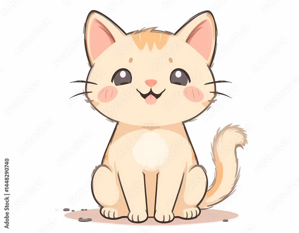 Flat design cartoon cat sitting with a happy face Flat design cartoon cat sitting with a happy face