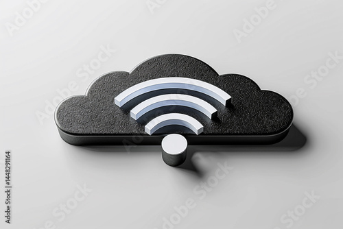 Cloud IOT with wifi sign and Internet of Things symbol, depicted by a sleek black line isolated on a clean white background, is fully editable and represents seamless communication and convenience off
