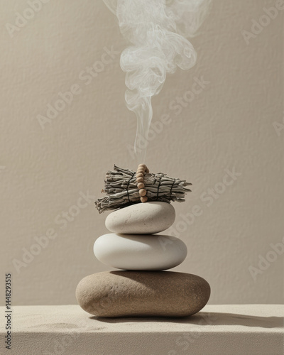 Natural Elements Arranged in Harmony With Smoke Rising Softly