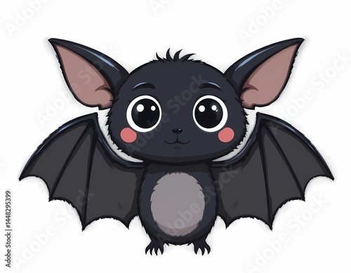 Flat design cartoon bat hanging, cute wide eyes