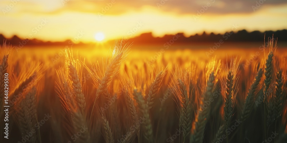 Sun reflects off golden wheat, highlighting texture and color of rural harvest scene. Sun reflects off golden wheat, highlighting texture and color of rural harvest scene.